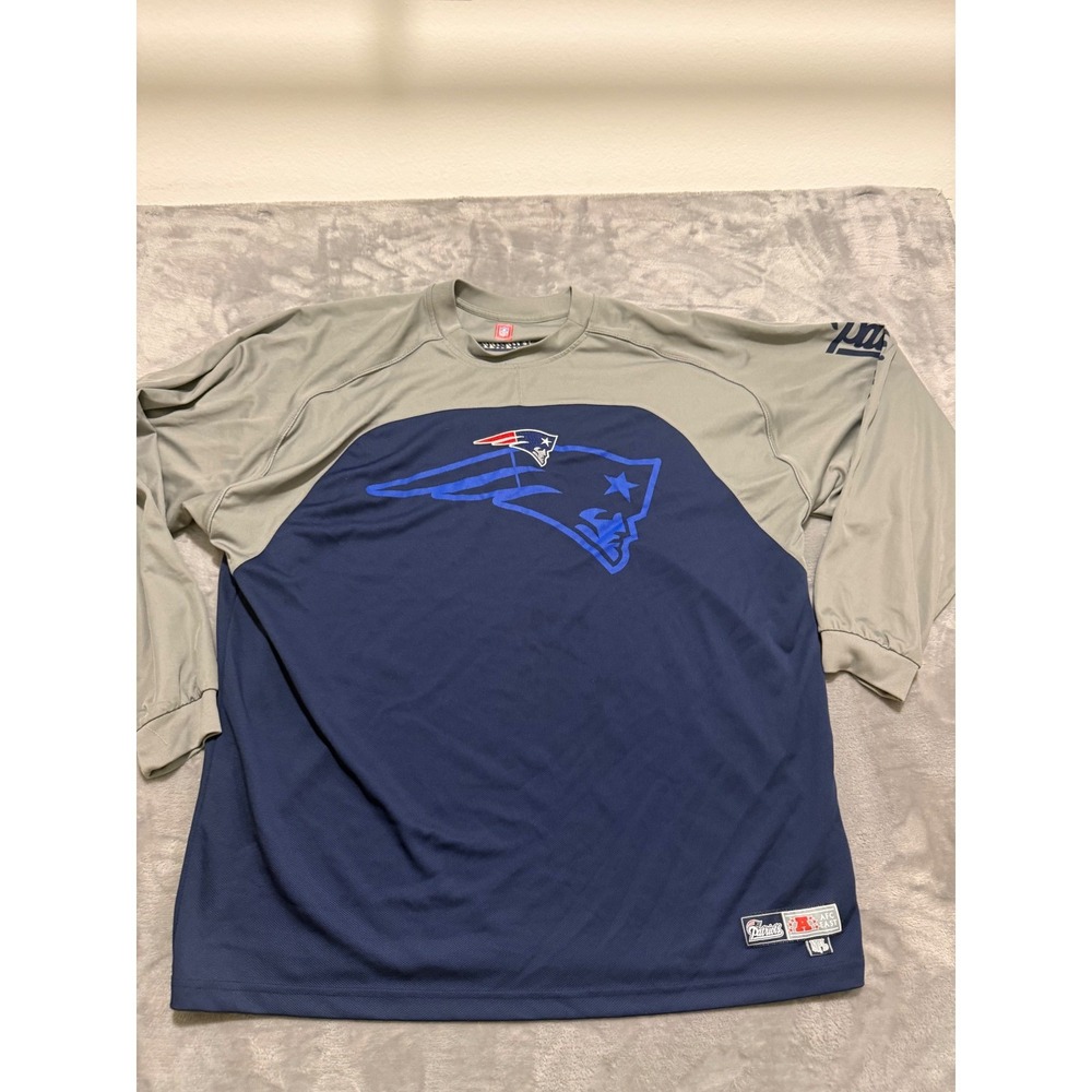 NFL New England Patriots Shirt Mens 2XL Blue Gray Long Sleeve Graphic Polyester